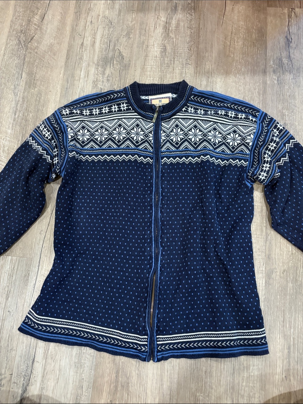 Dale of Norway Navy & White Zip-Up Fair Isle Cardigan